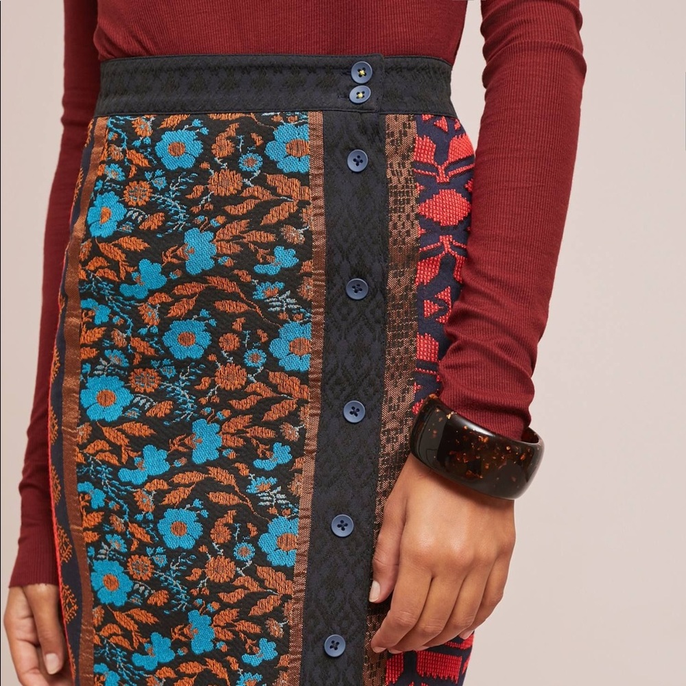 Anthropologie Jacquard Button Pencil Skirt